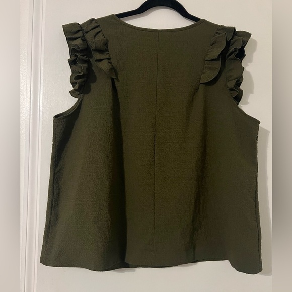 Olive Green Ruffle Sleeve Women's Top size 3XL (S128) - Picture 5 of 9
